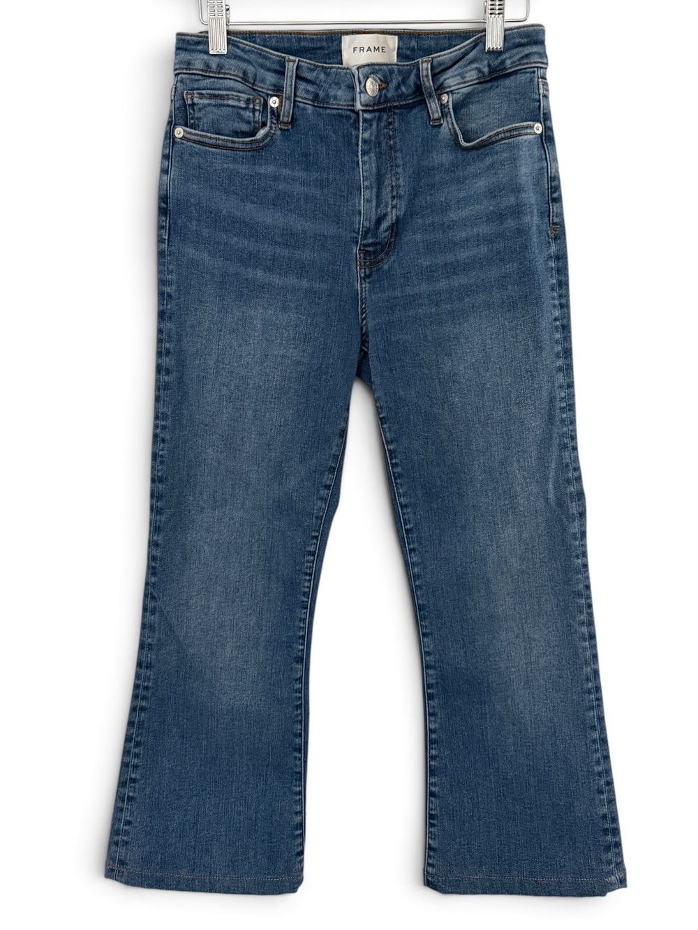 FRAME Denim Le Crop Mini Boot Mermaid  Rinse Stretch Organic Cotton 28 SHORT - Picture 2 of 13